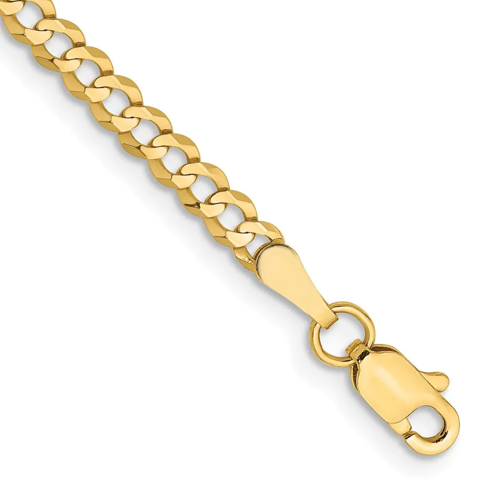 3mm 14K Yellow Gold Solid Lightweight Flat Curb Chain Bracelet