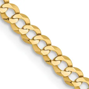 3mm 14K Yellow Gold Solid Lightweight Flat Curb Chain Bracelet