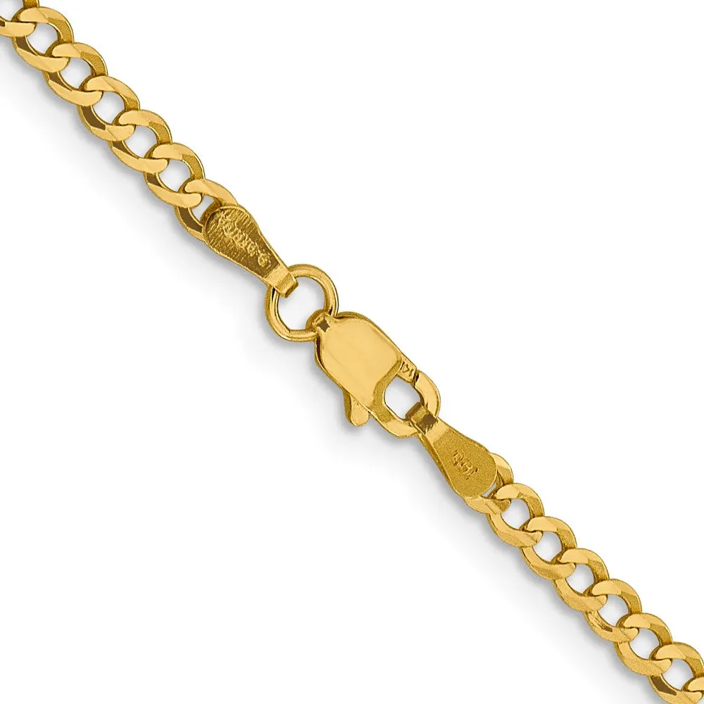 3mm 14K Yellow Gold Solid Lightweight Flat Curb Chain Bracelet