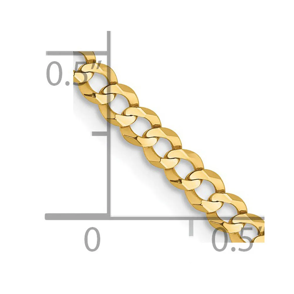 3mm 14K Yellow Gold Solid Lightweight Flat Curb Chain Bracelet