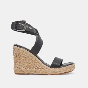 ALDONA Wedges Black Leather | Black Braided Raffia & Leather Sandals– Dolce Vita 6882427437122