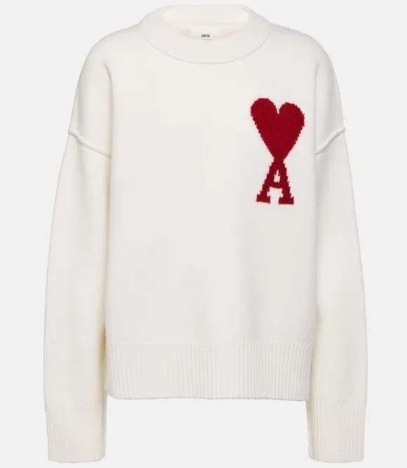 AMI PARIS  |Crew Neck Casual Style Unisex Wool Rib Street Style