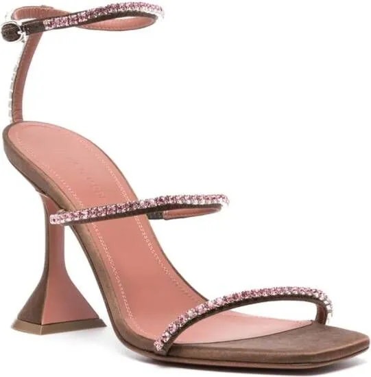 Amina Muaddi Gilda crystal embellished sandals Brown