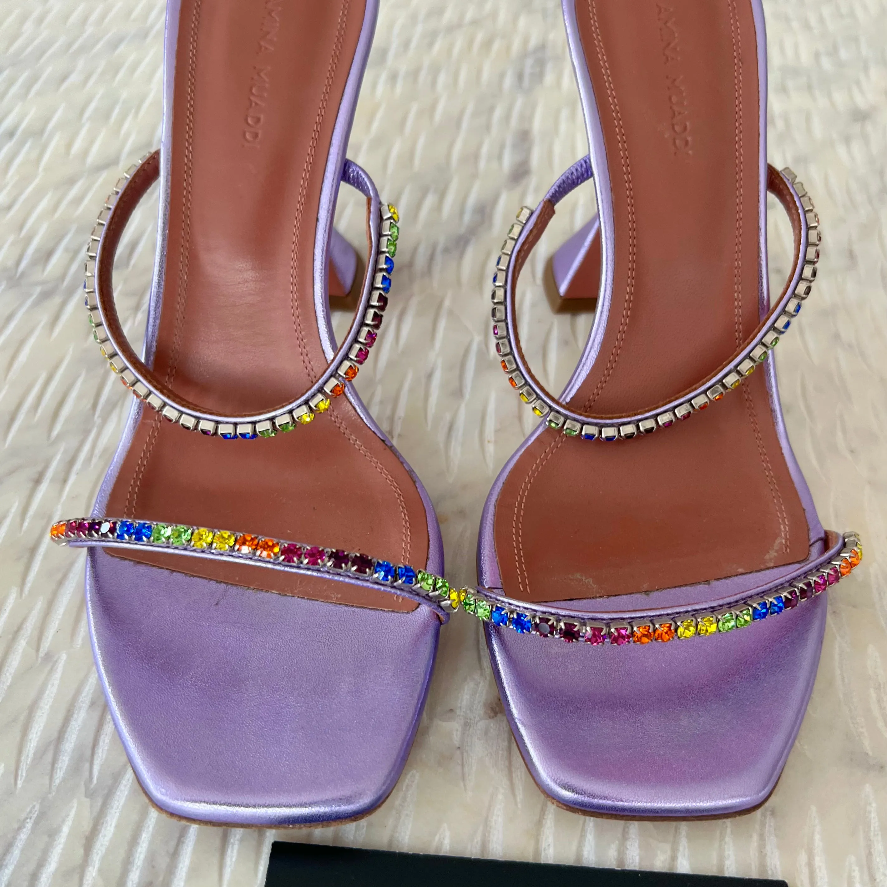 AMINA MUADDI Gilda crystal-embellished satin mules