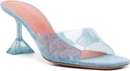 Amina Muaddi Lupita Glass 70mm denim mules Blue