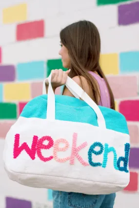 Aqua Weekend Saying Weekender Bag