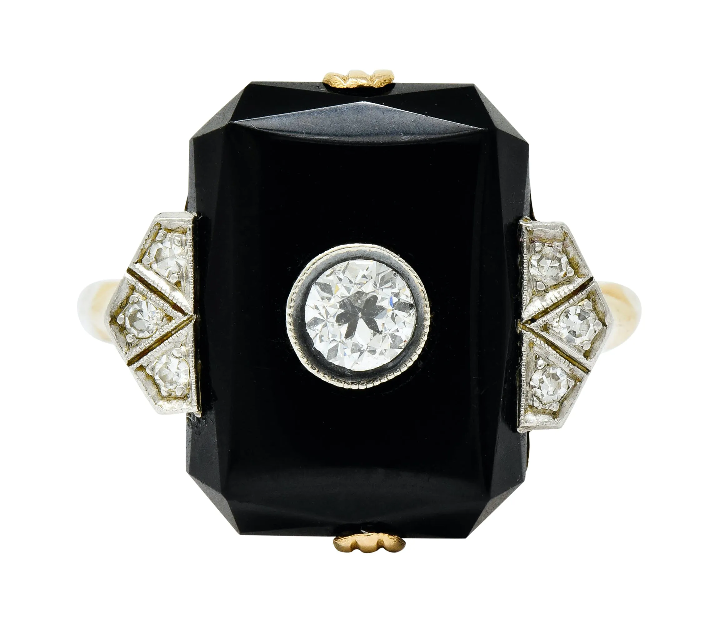 Art Deco Diamond Onyx Platinum-Topped 14 Karat Gold Ring