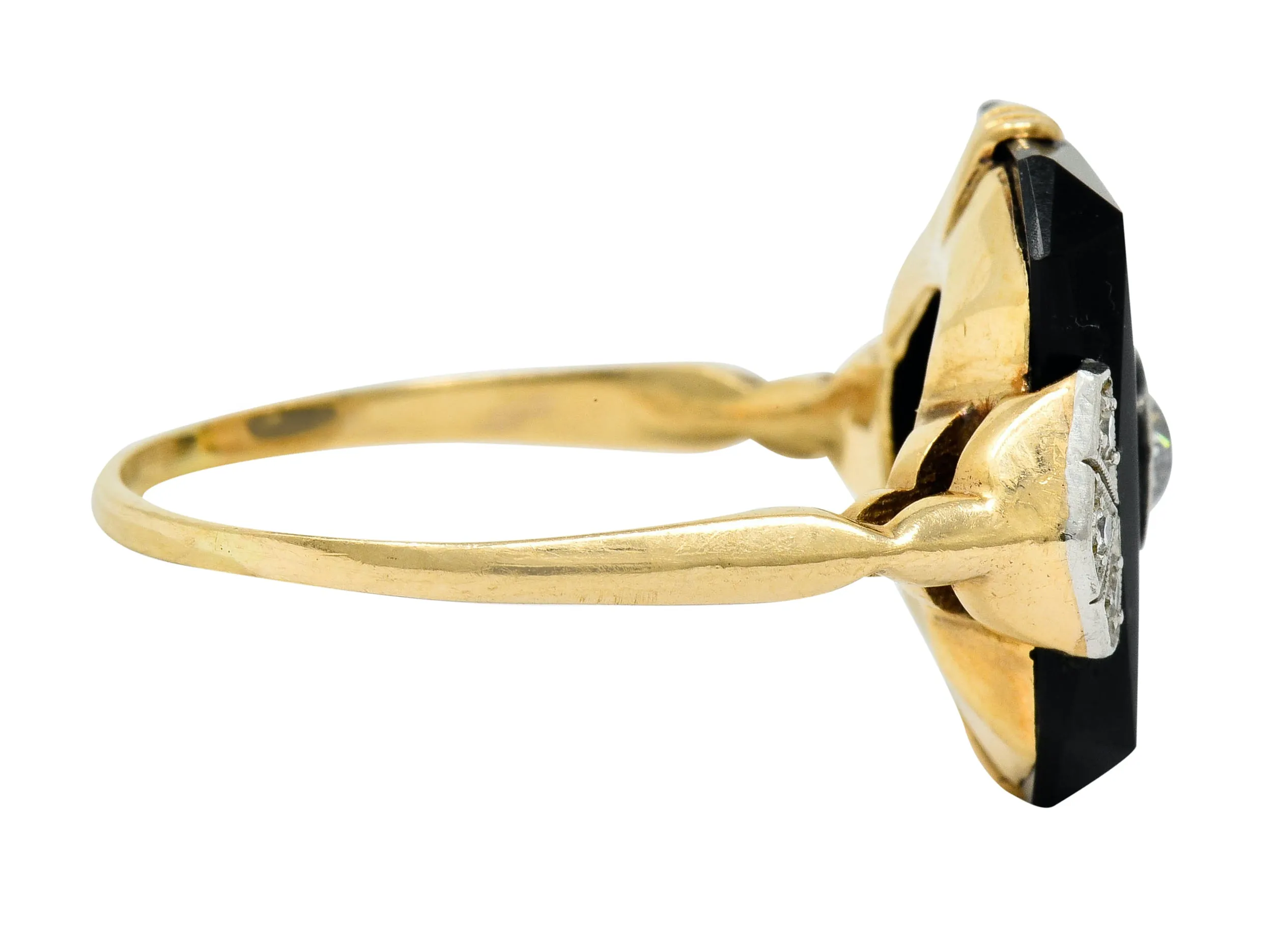 Art Deco Diamond Onyx Platinum-Topped 14 Karat Gold Ring