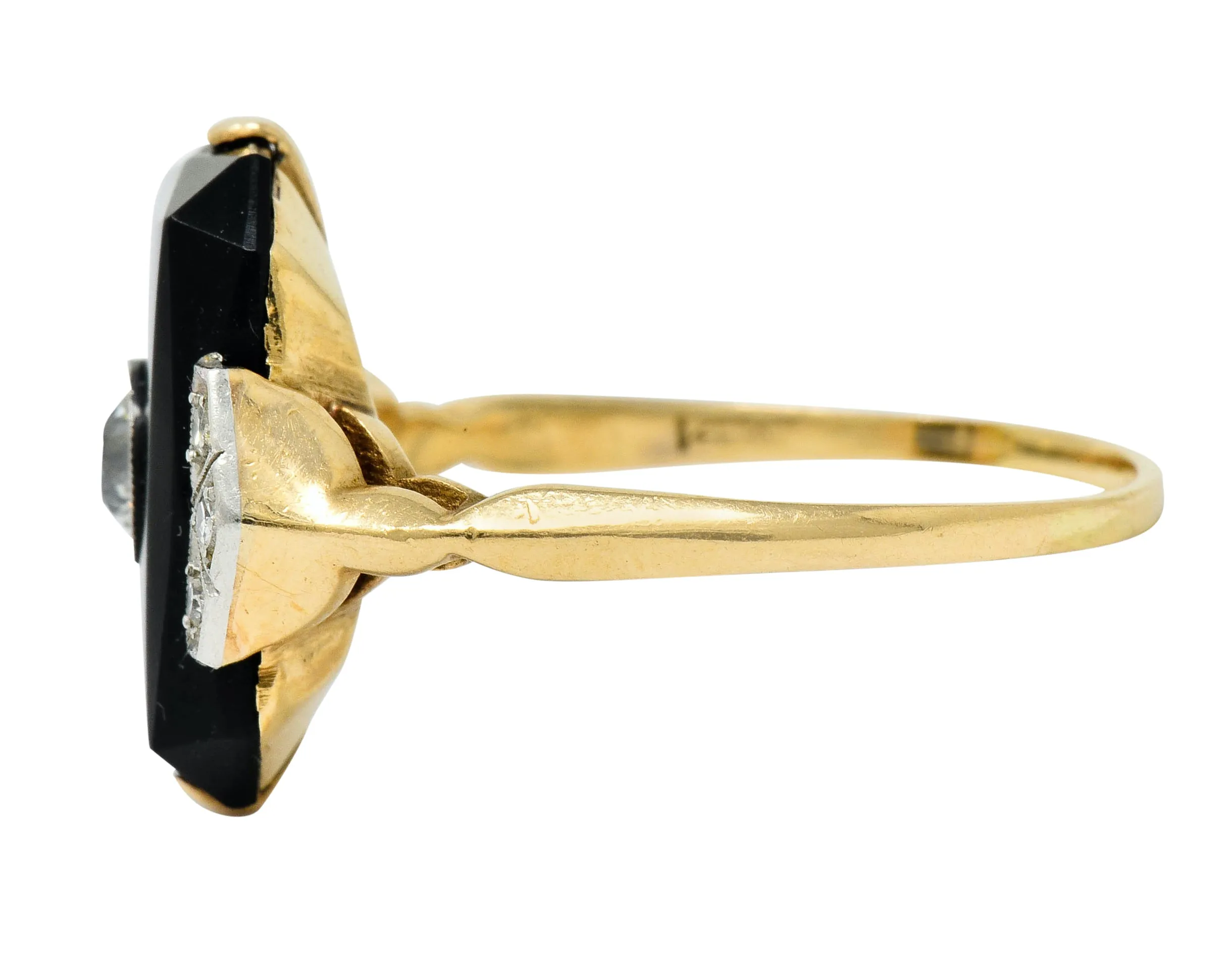 Art Deco Diamond Onyx Platinum-Topped 14 Karat Gold Ring