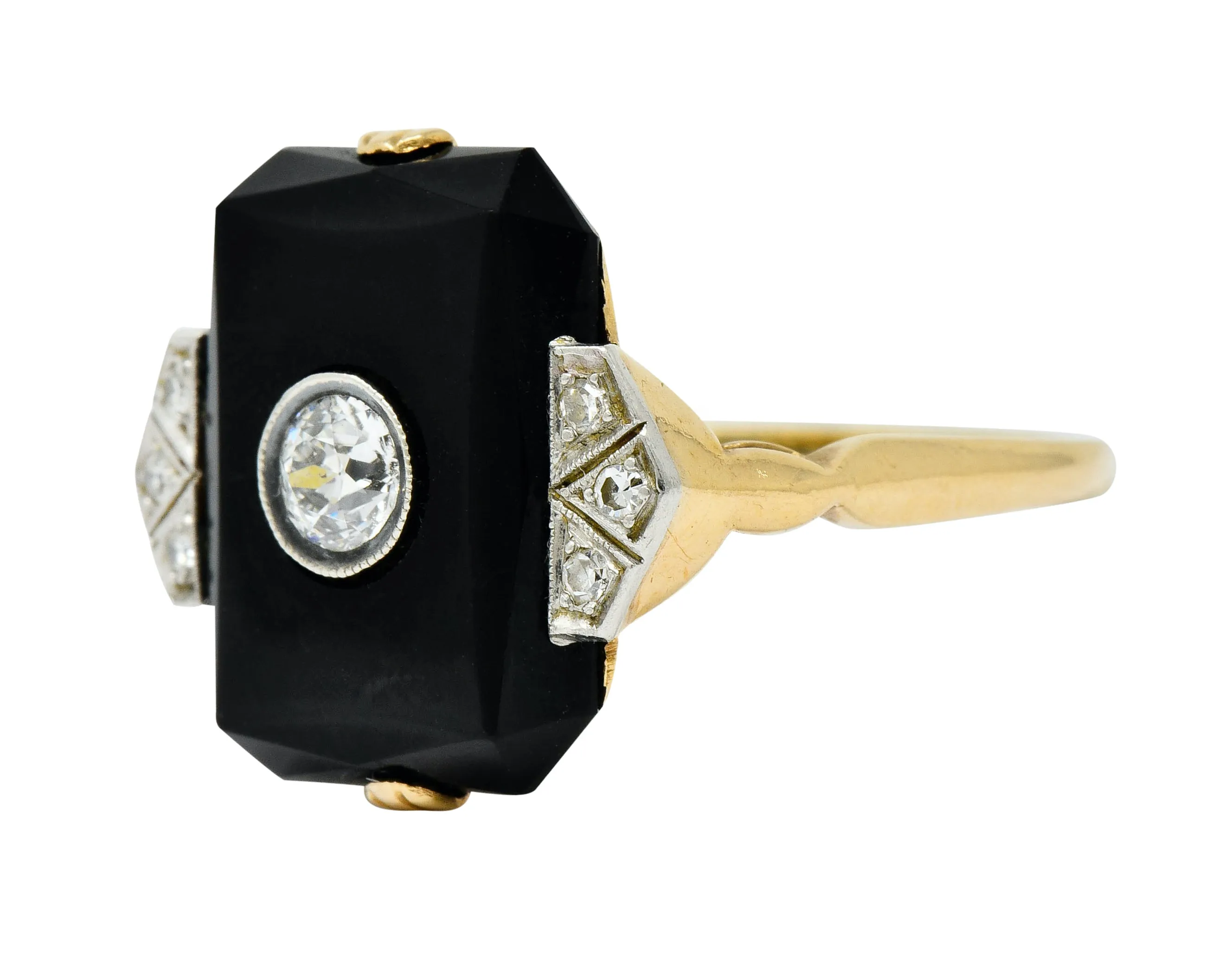 Art Deco Diamond Onyx Platinum-Topped 14 Karat Gold Ring