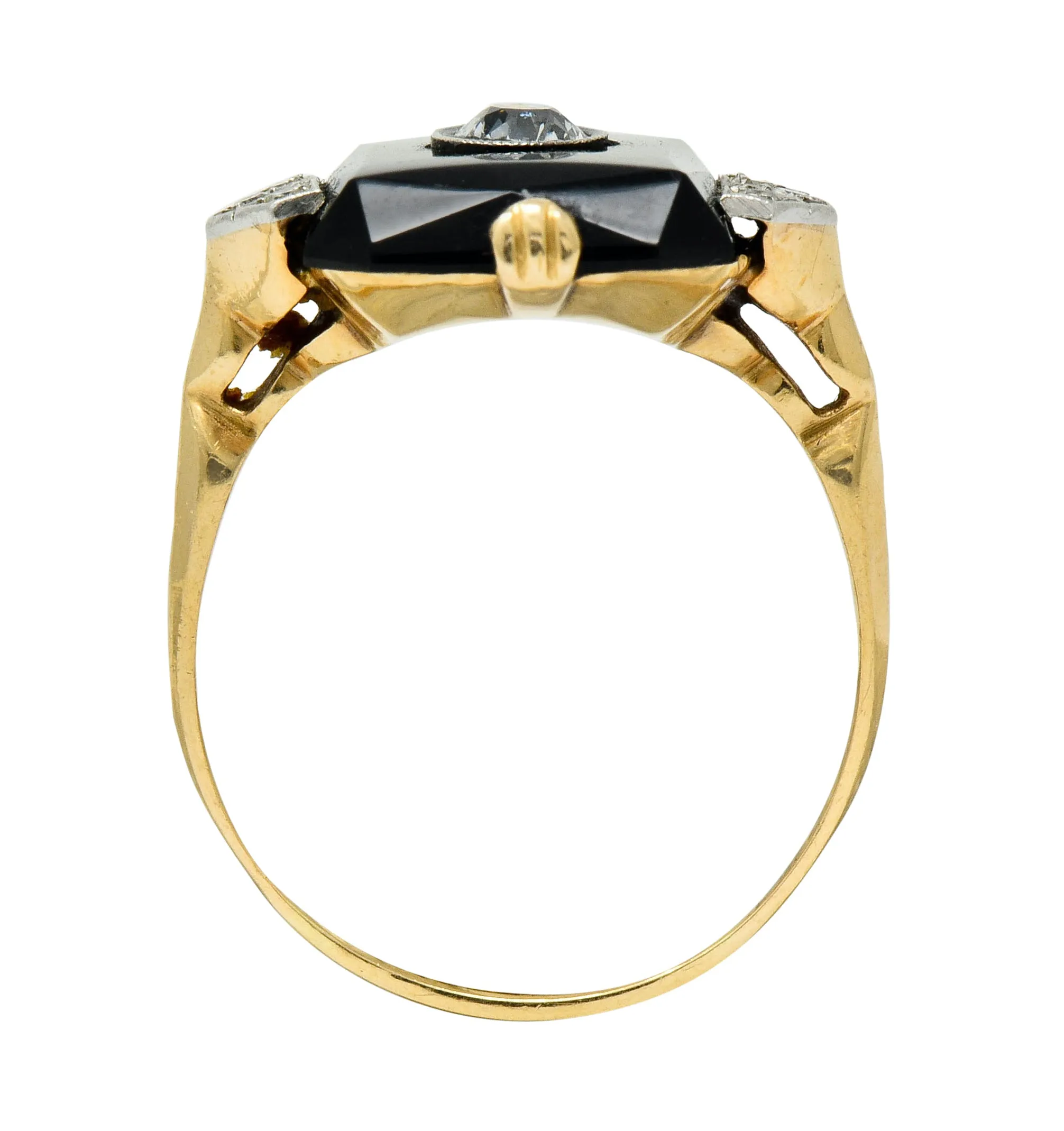 Art Deco Diamond Onyx Platinum-Topped 14 Karat Gold Ring