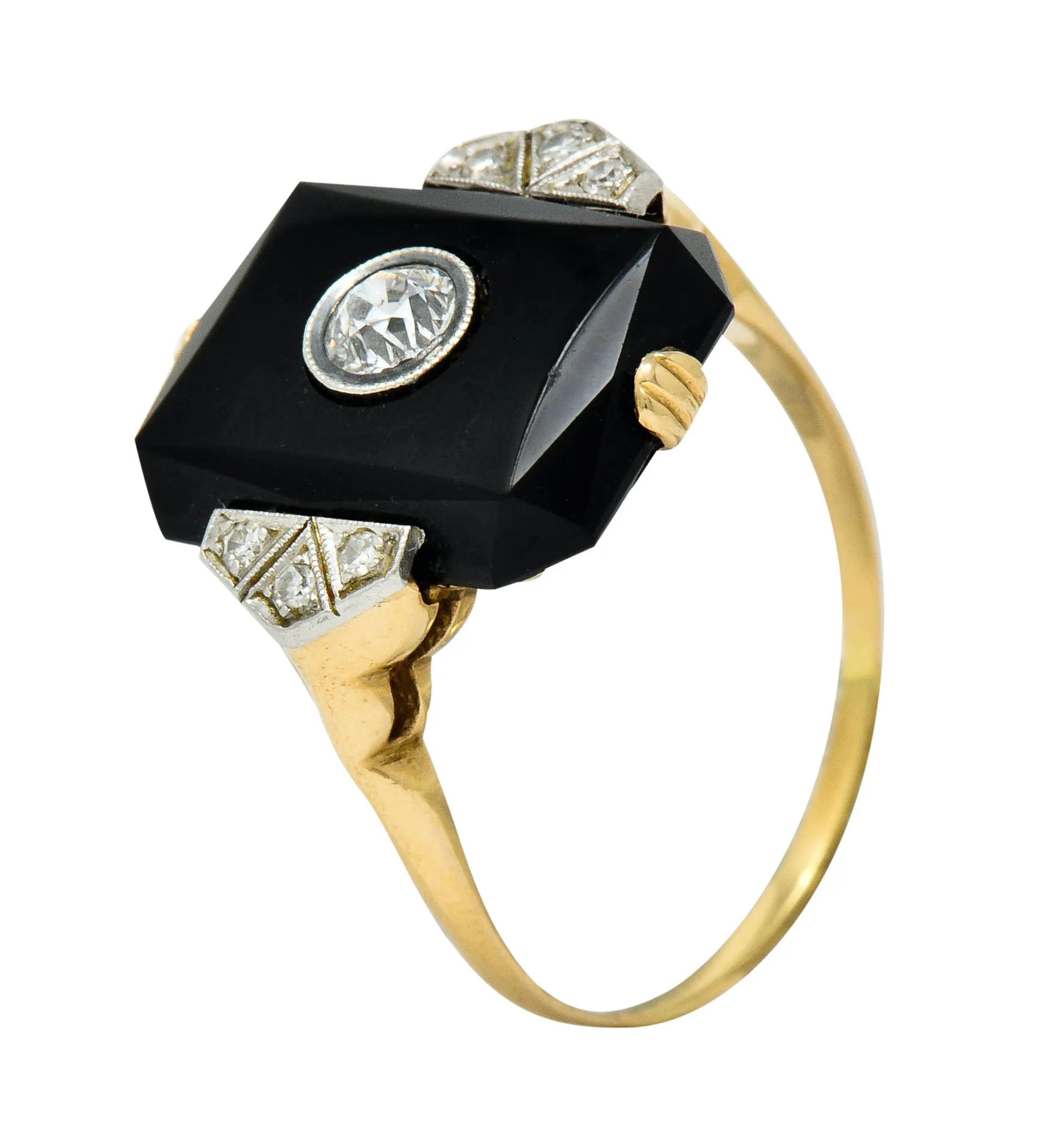 Art Deco Diamond Onyx Platinum-Topped 14 Karat Gold Ring