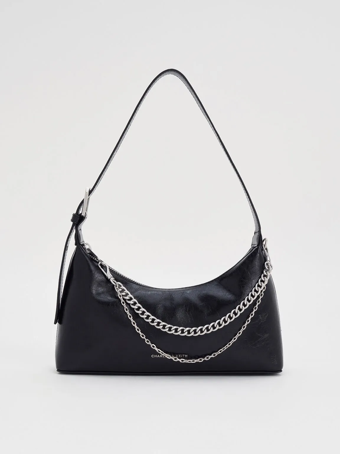 Atwood Crinkle-Effect Chain-Embellished Hobo Bag - Noir