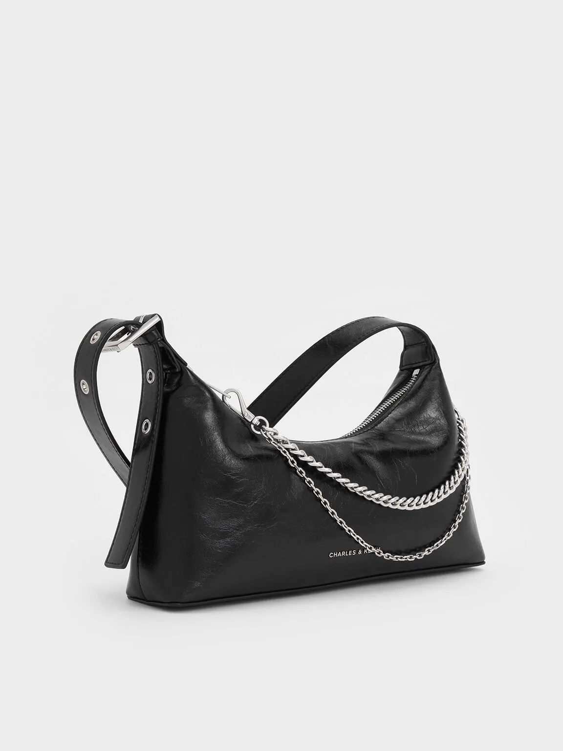 Atwood Crinkle-Effect Chain-Embellished Hobo Bag - Noir