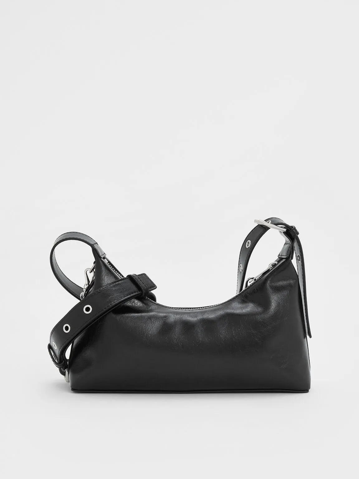 Atwood Crinkle-Effect Chain-Embellished Hobo Bag - Noir