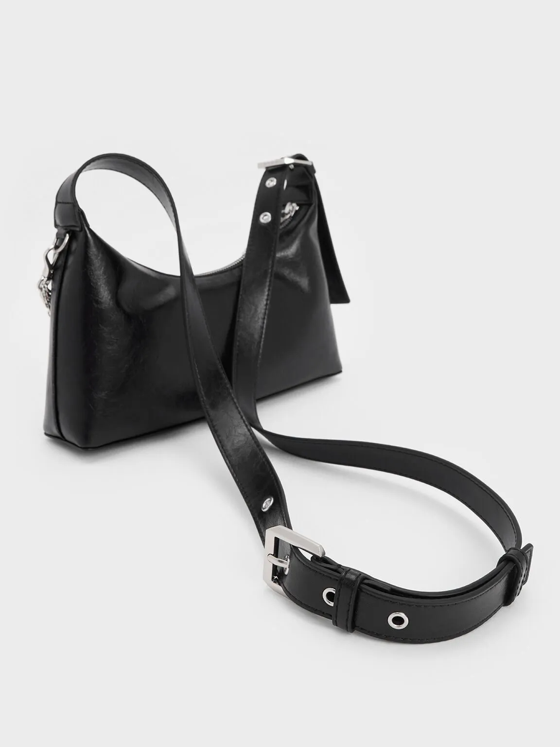 Atwood Crinkle-Effect Chain-Embellished Hobo Bag - Noir