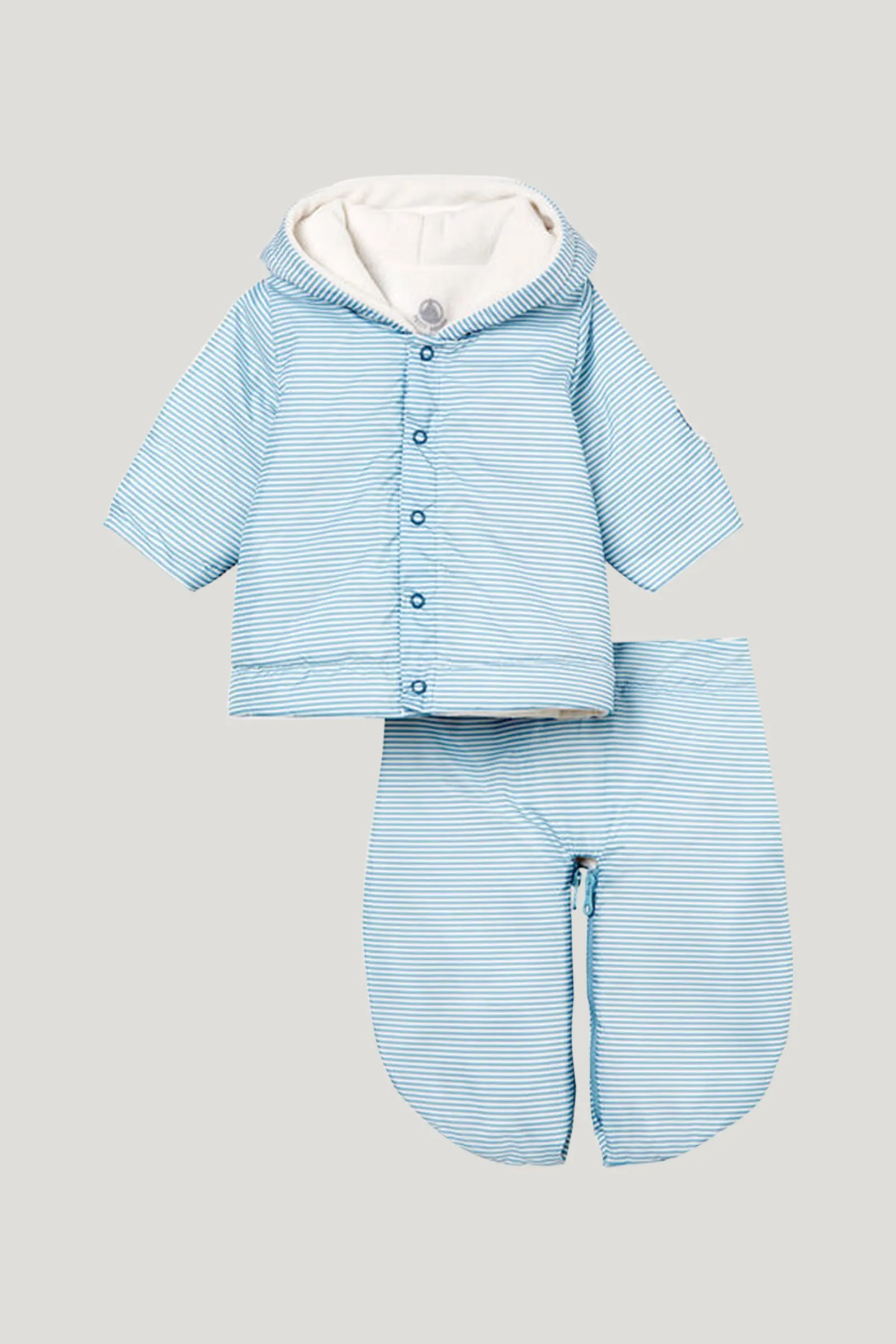 Baby Boy's White & Blue Stripes Snowsuit Set