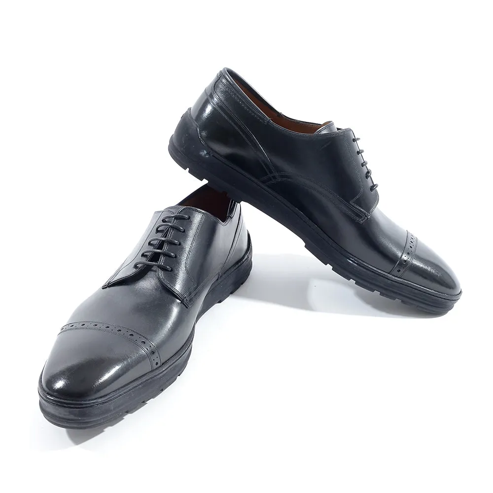 Bally Mens Pointed Platformed Lace Up Brogues in Black