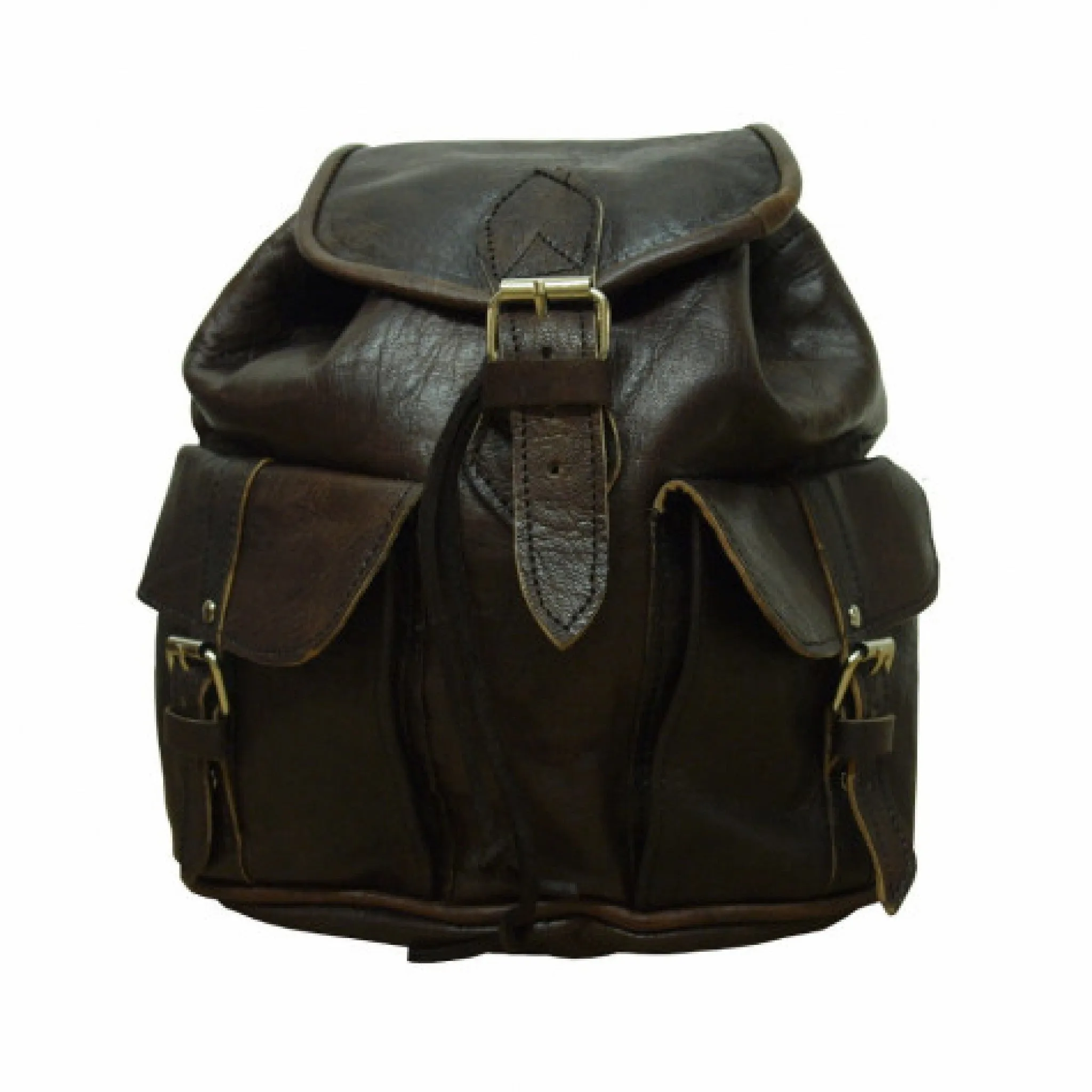 Berber Leather Small Leather Rucksack - Darkbrown