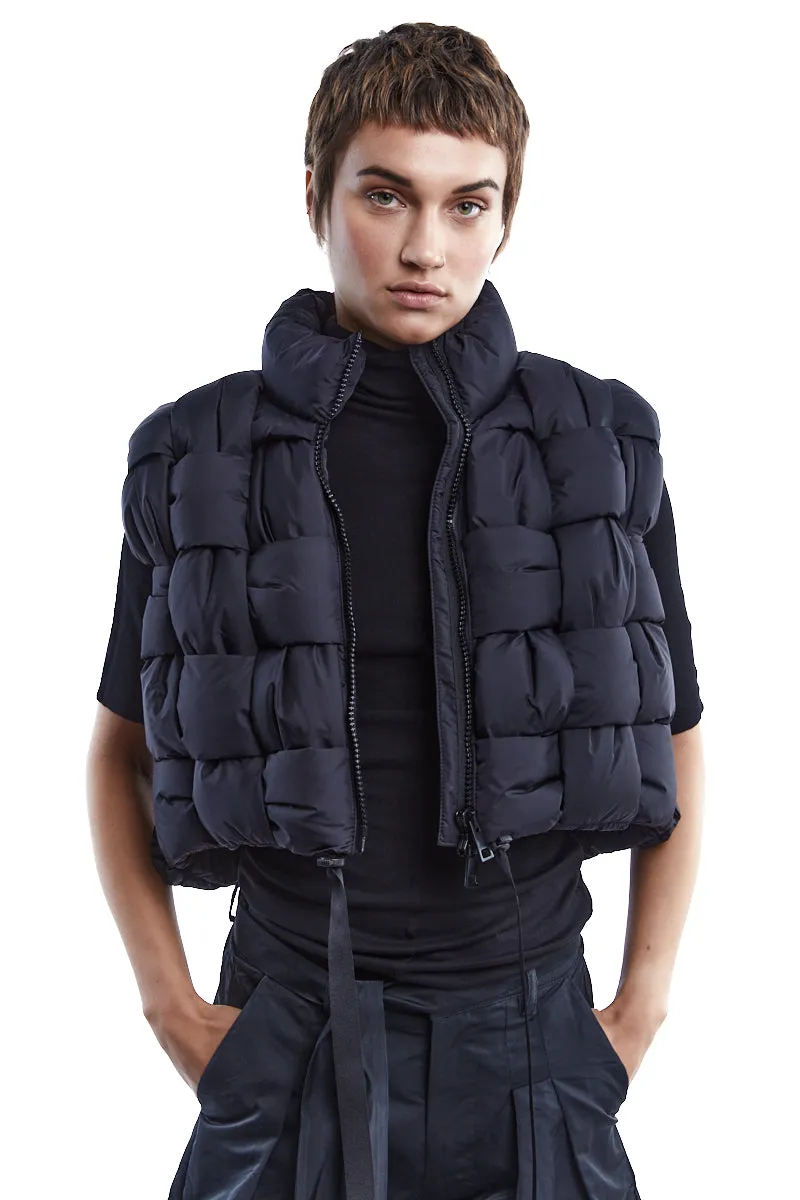 BLACK BRAIDED PADDED VEST