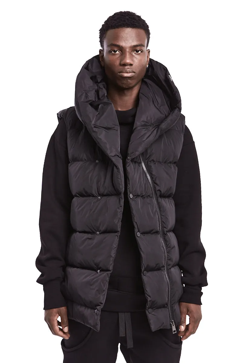 BLACK PADDED HOODED VEST