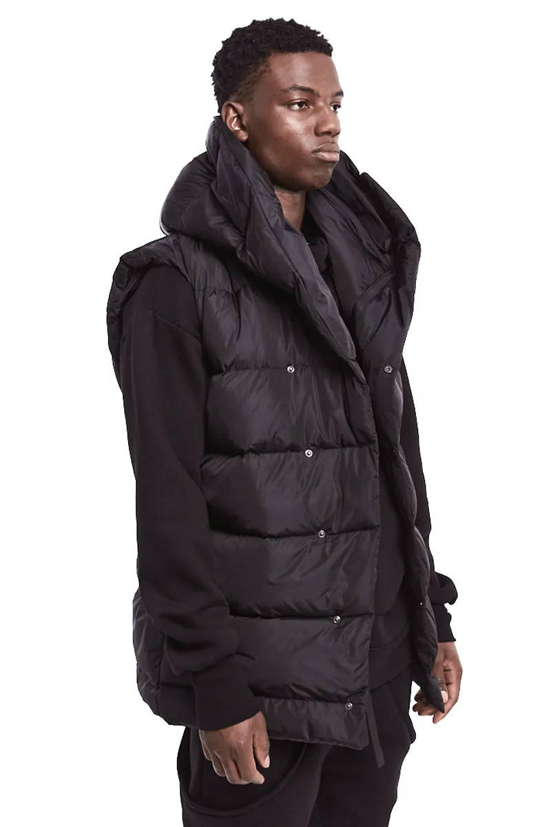 BLACK PADDED HOODED VEST