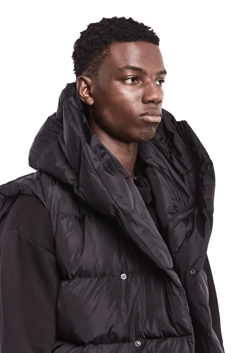 BLACK PADDED HOODED VEST