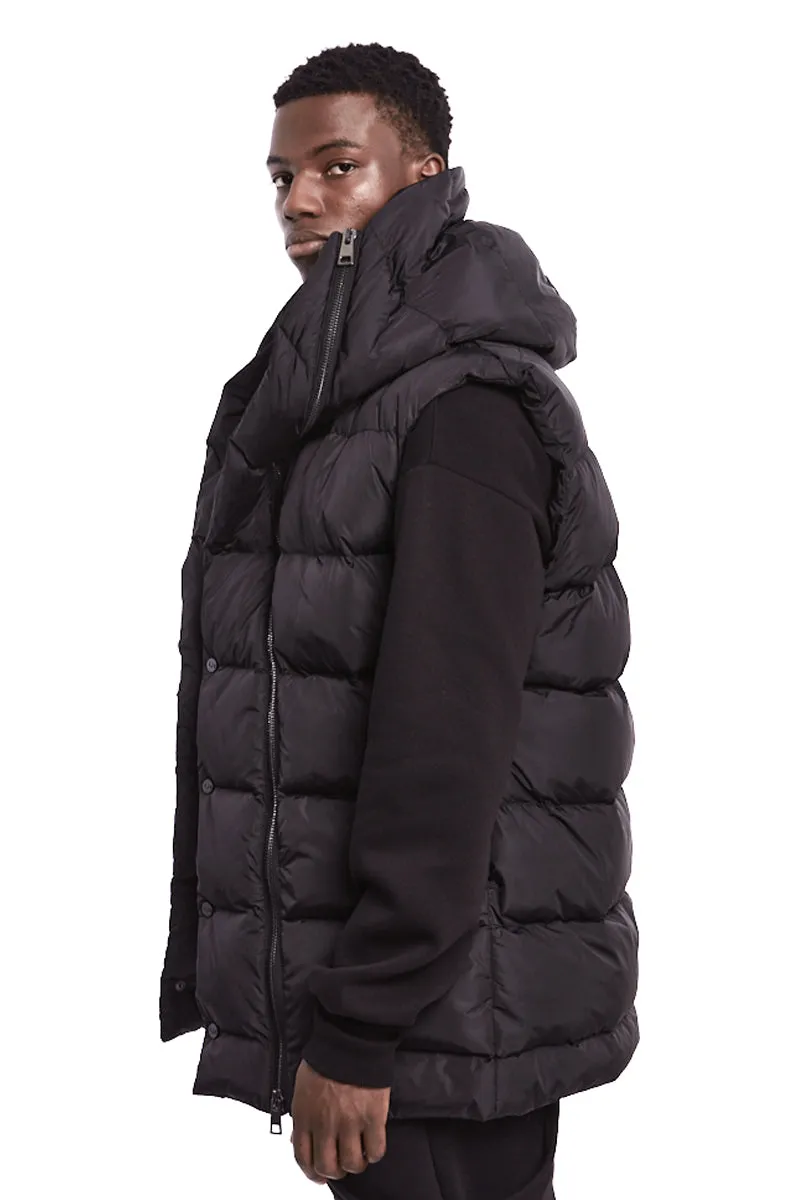 BLACK PADDED HOODED VEST