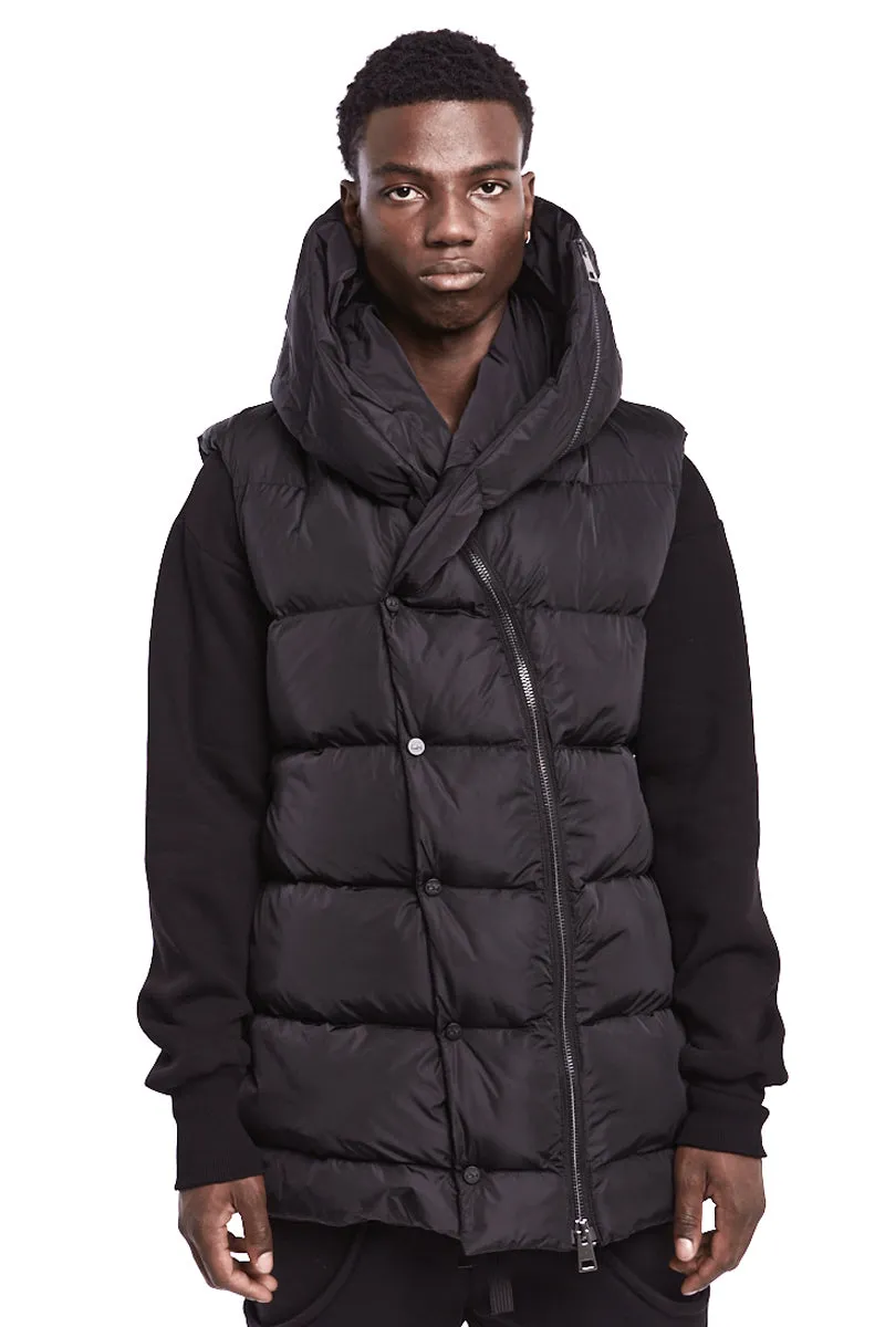 BLACK PADDED HOODED VEST