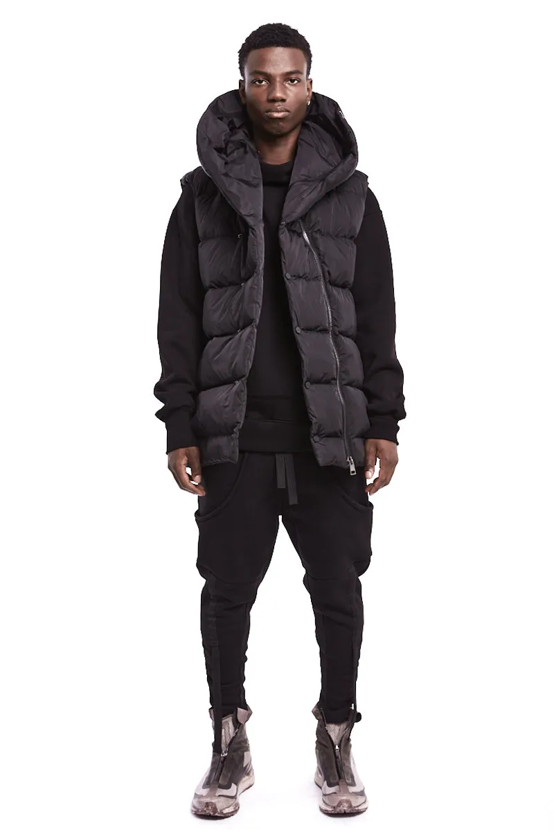 BLACK PADDED HOODED VEST