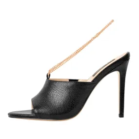 Black Snake Golden Chain Open Toe Sandals Mules