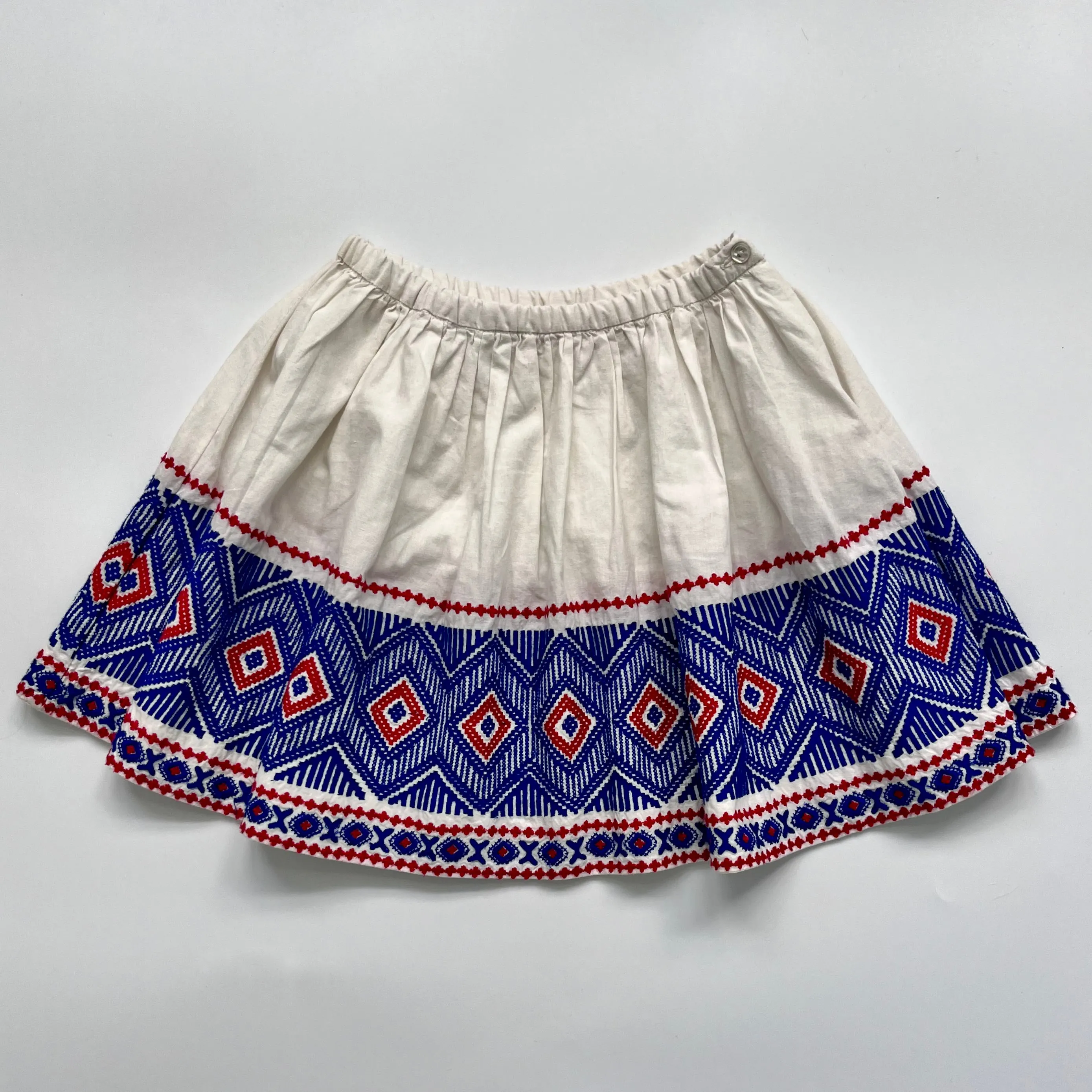 Bonpoint White Cotton Skirt With Red & Blue Embroidery: 4 Years