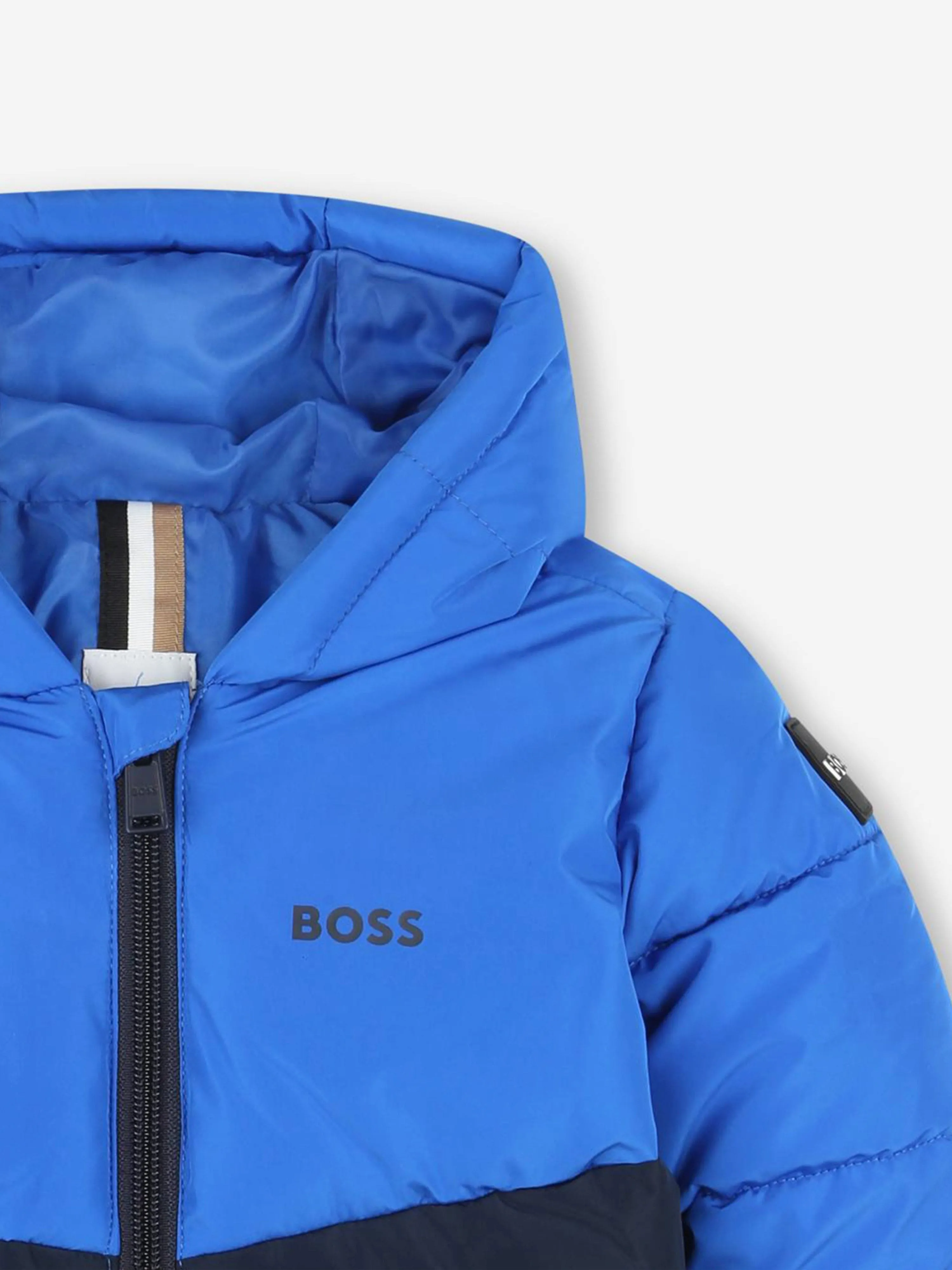 BOSS Baby Boys Two-Tone Puffer Jacket in Blue