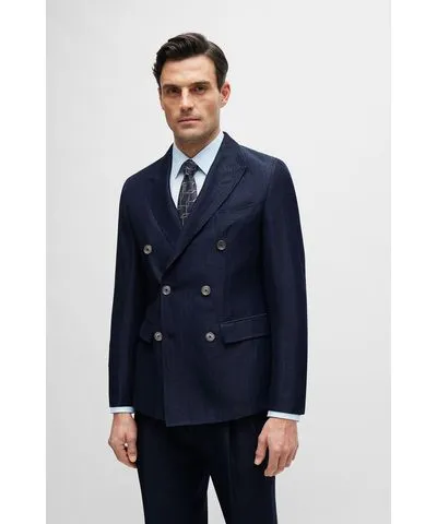 Boss Slim-fit jacket in herringbone virgin wool and linen