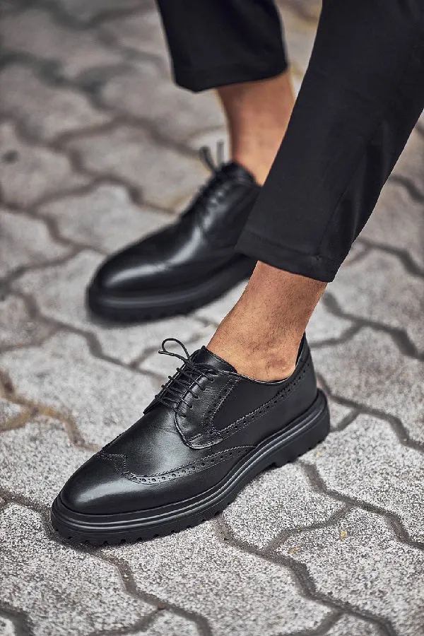 Brabion Levanzo Black Wing Tip Oxfords