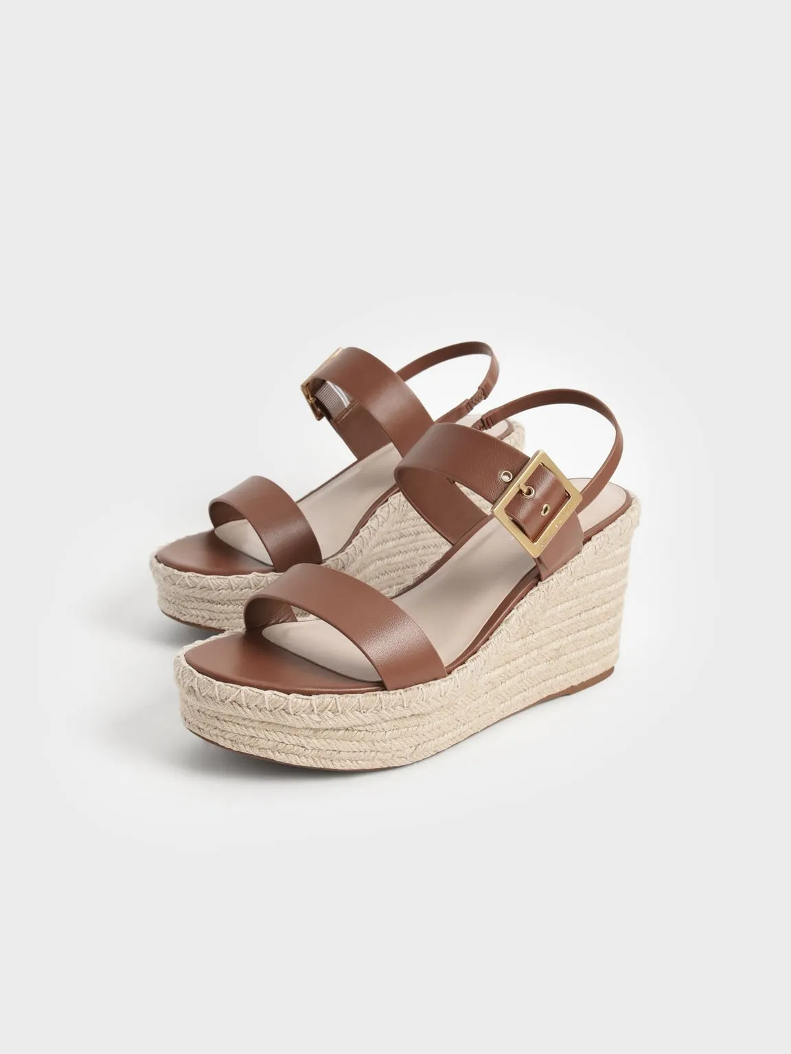 Buckled Espadrille Wedges - Brown