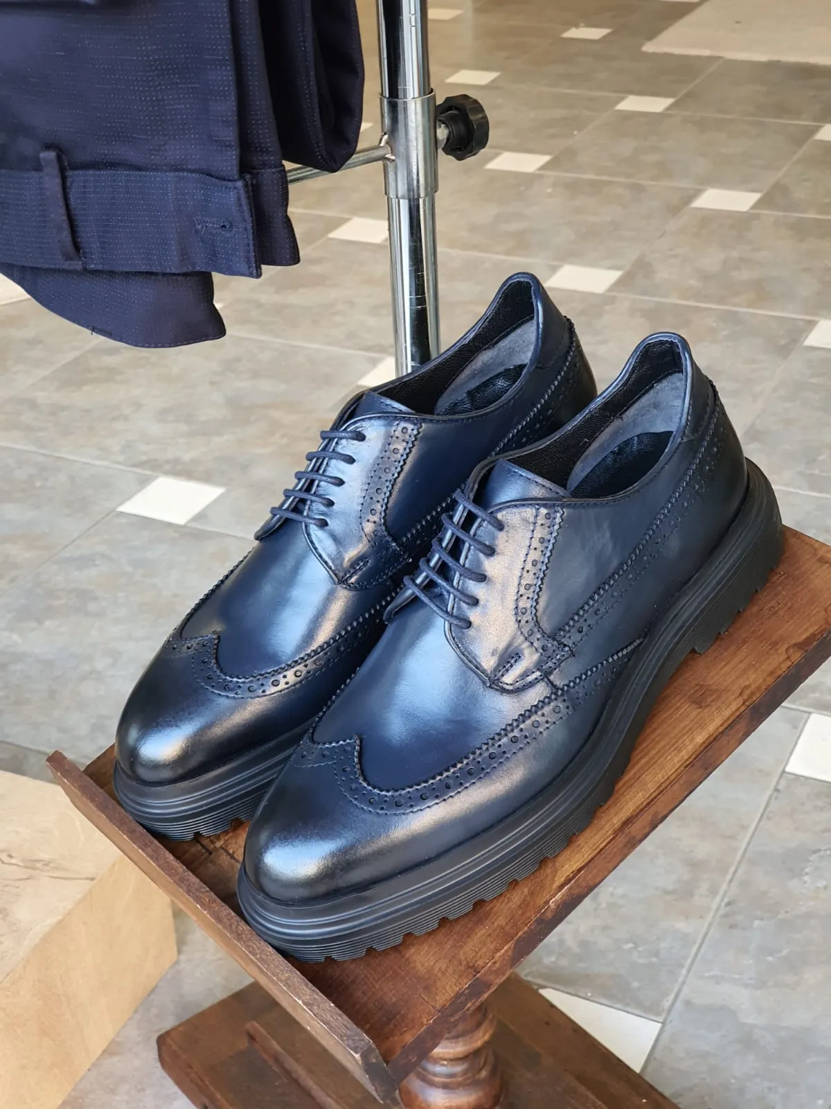 Buy Navy Blue Wingtip Oxfords by GentWith.com with Free Shipping