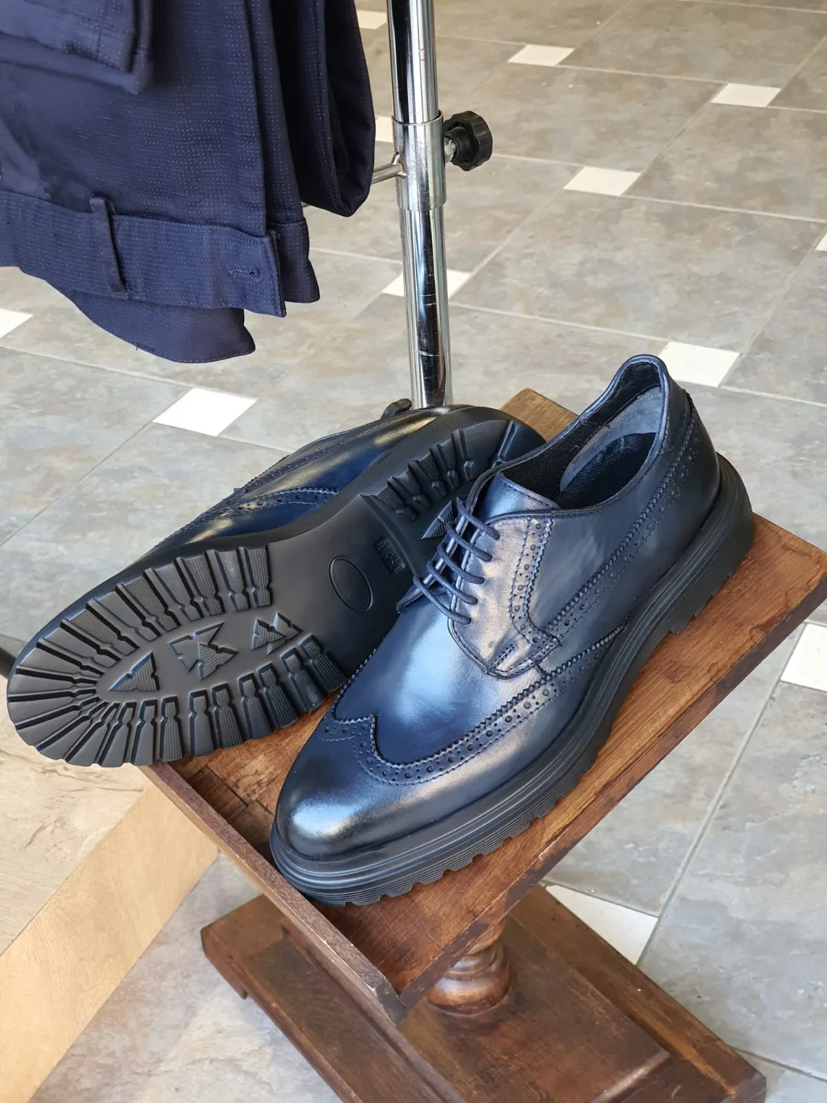 Buy Navy Blue Wingtip Oxfords by GentWith.com with Free Shipping