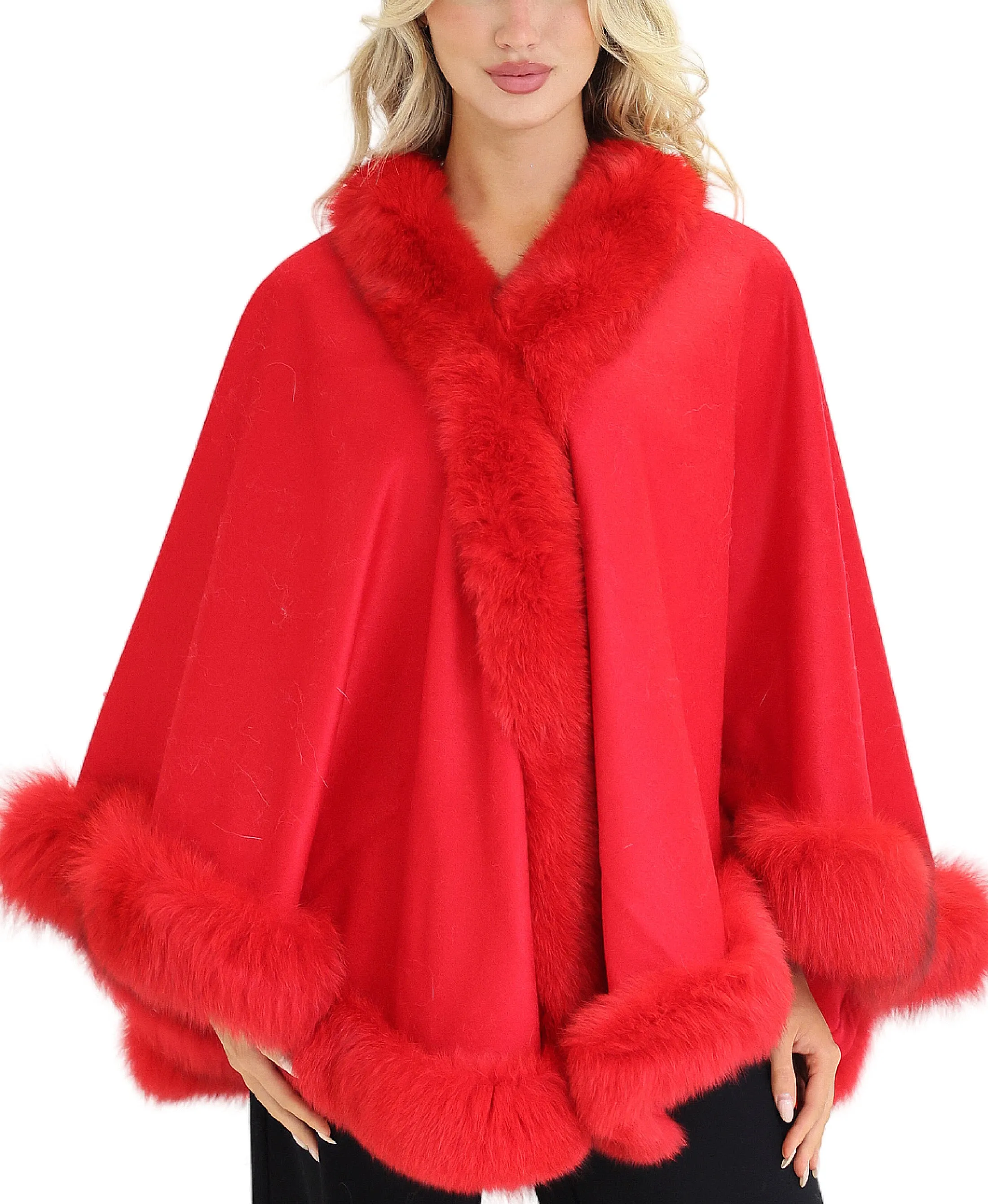 Cashmere Blend Poncho w/ Fox Fur Trim