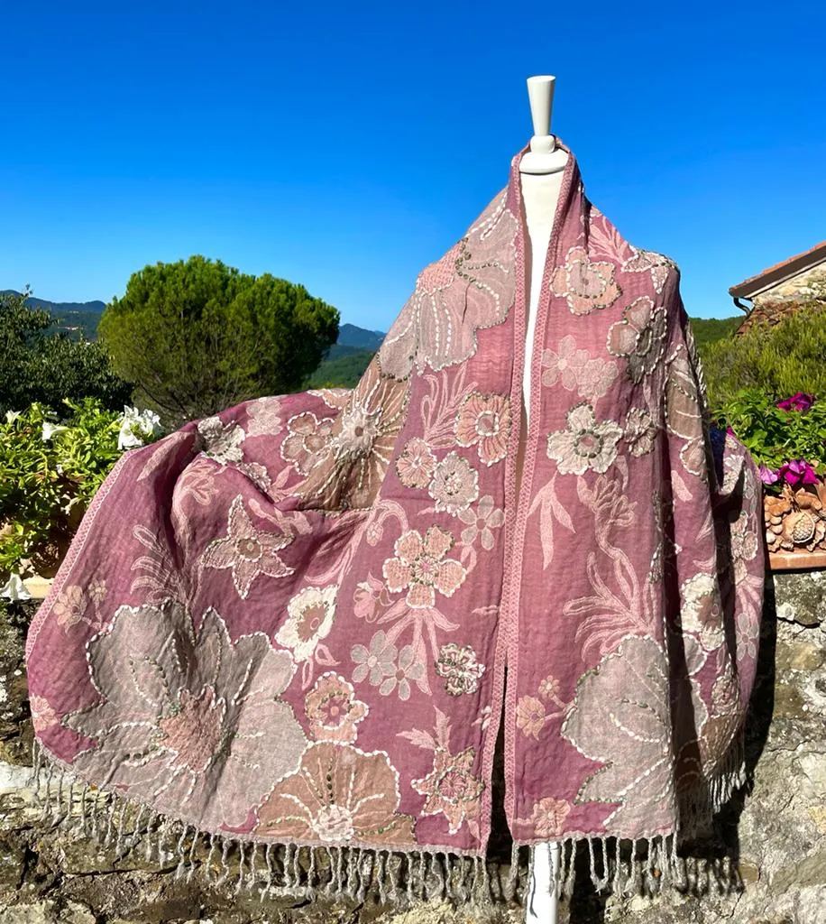 Cashmere Treasures - Pure Cashmere Shawls with Silk Stitched Floral Designs