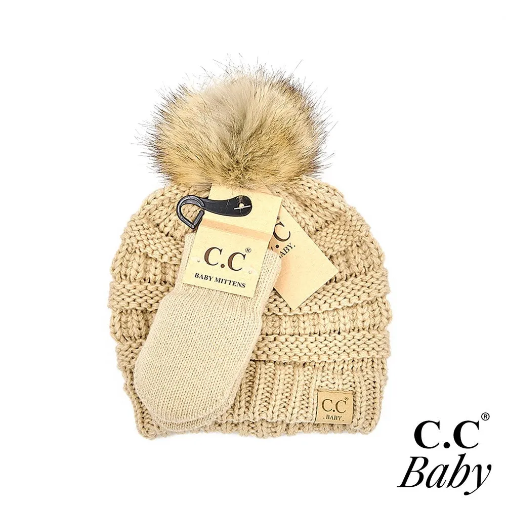 C.C BABY Solid Ribbed Beanie Hat and Mitten Set