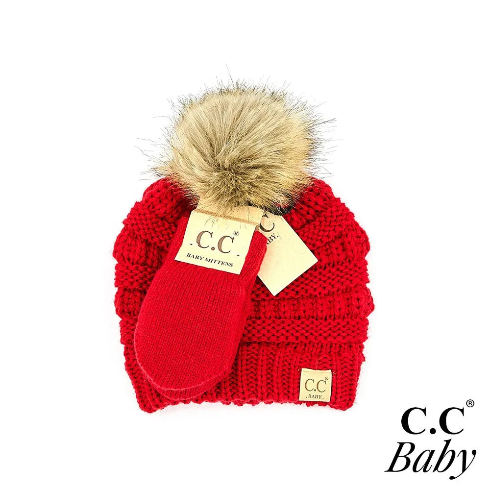 C.C BABY Solid Ribbed Beanie Hat and Mitten Set