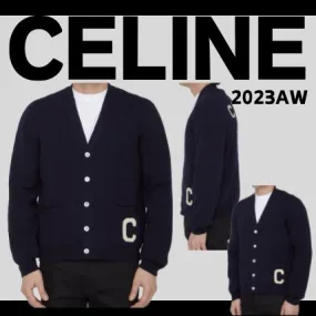 CELINE  |Casual Style Wool Street Style V-Neck Long Sleeves Plain