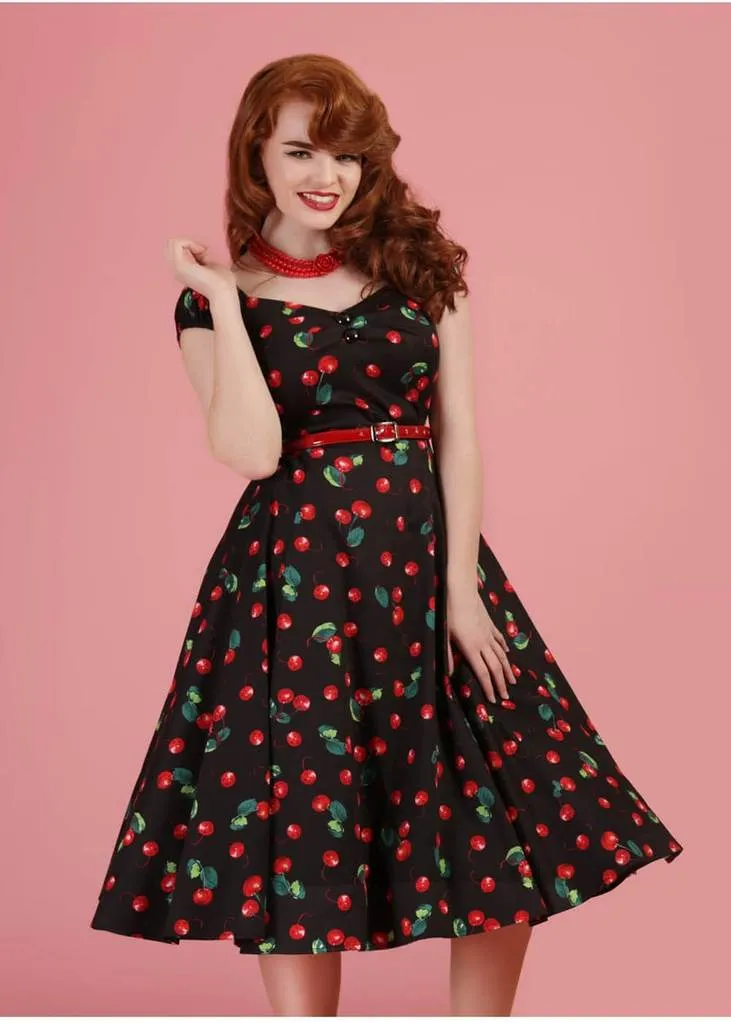 Collectif Dolores 50's Cherry 50's Swing Dress Black