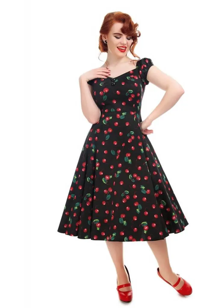 Collectif Dolores 50's Cherry 50's Swing Dress Black