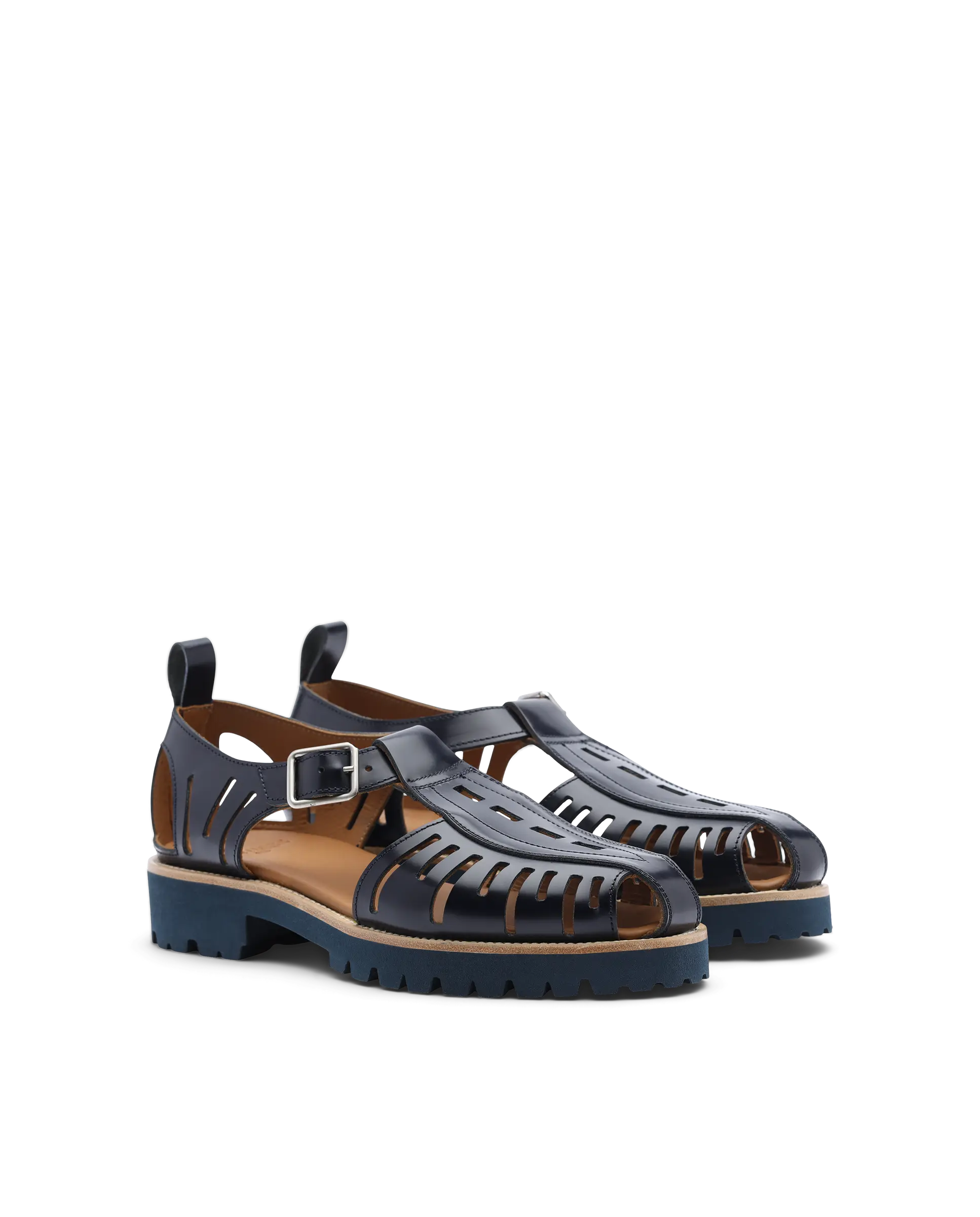 Covent Covent Navy Blue Cowhide Leather Crab Sandals