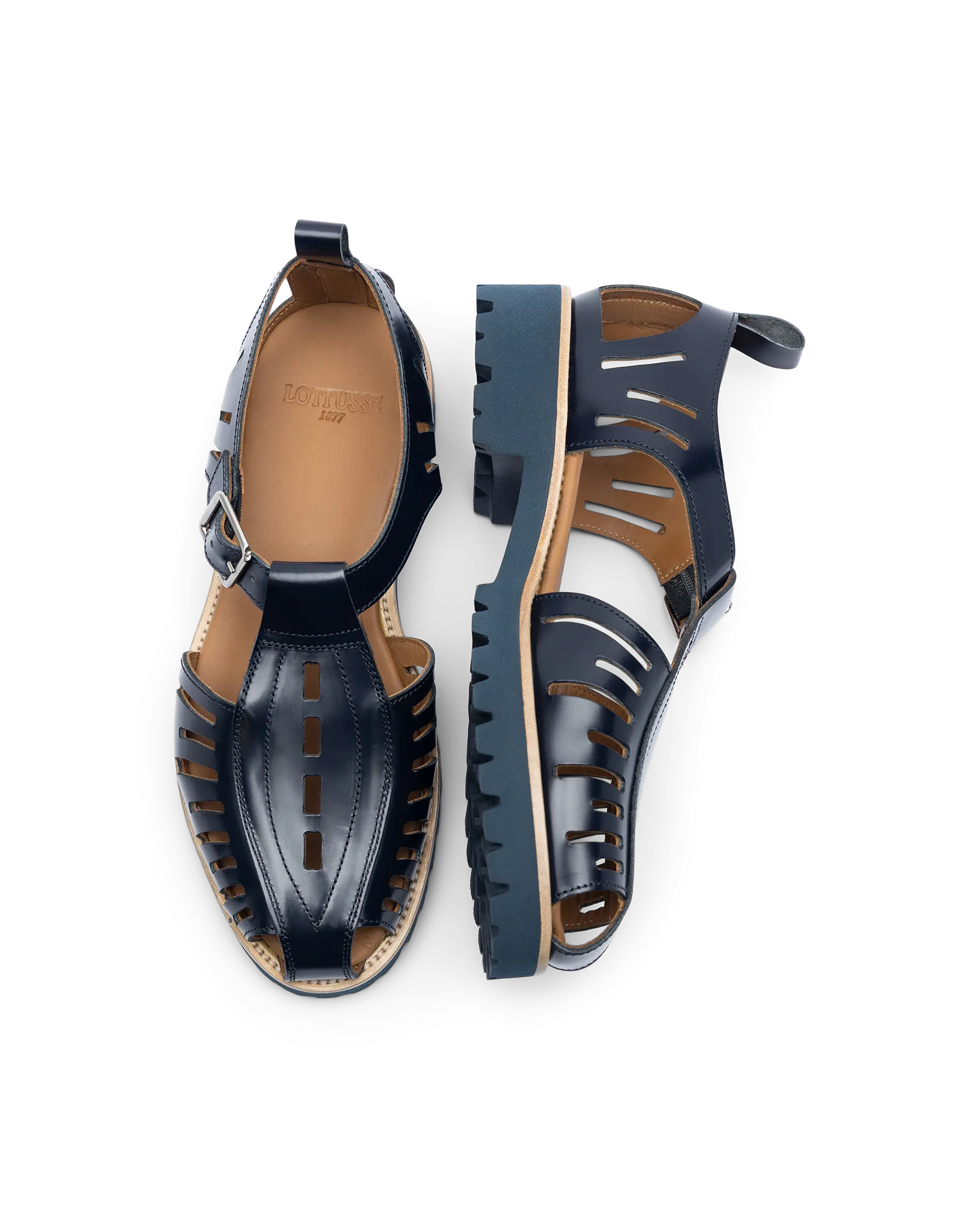 Covent Covent Navy Blue Cowhide Leather Crab Sandals