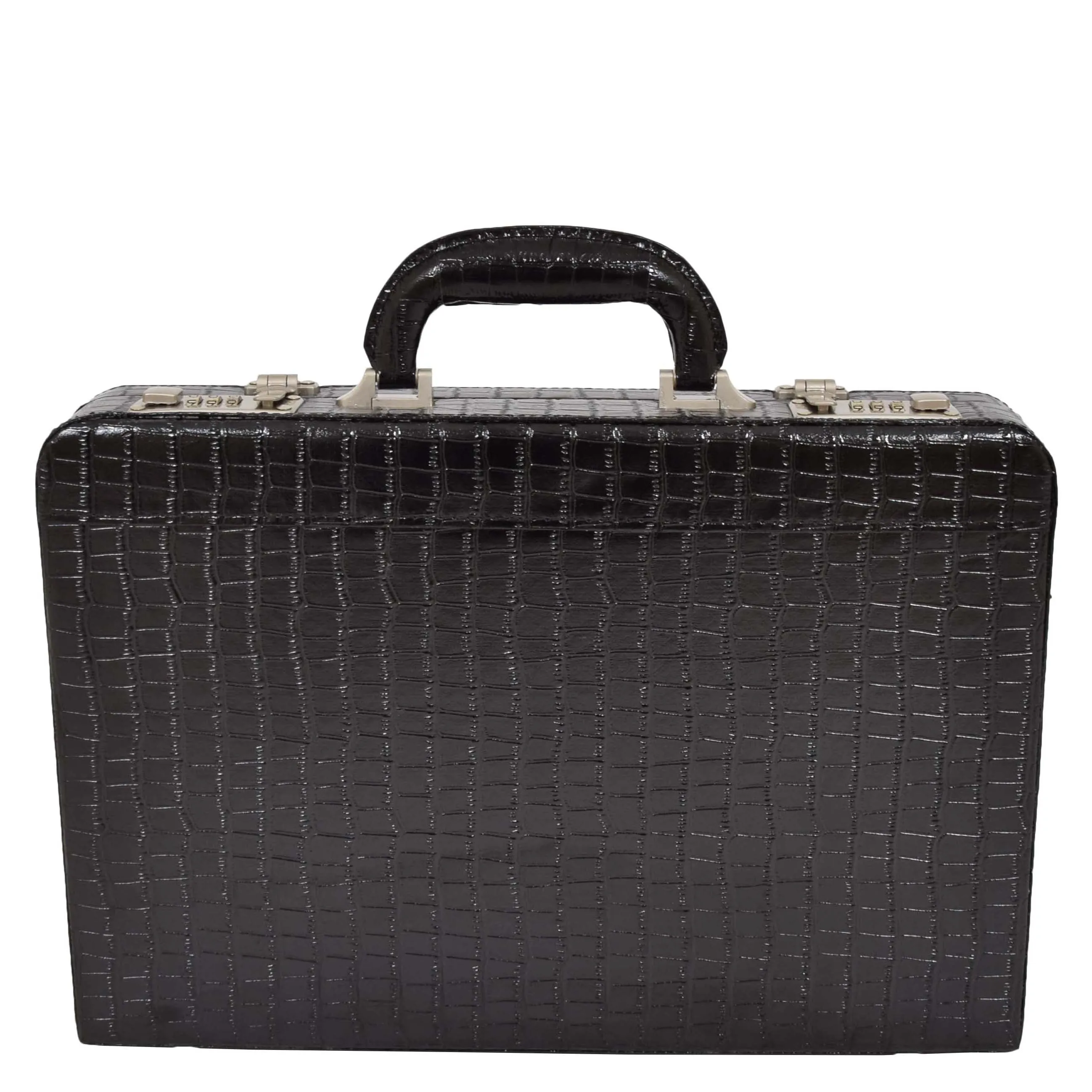 Croc Print Attache Briefcase Classic Faux Leather Bag C521 Black Small