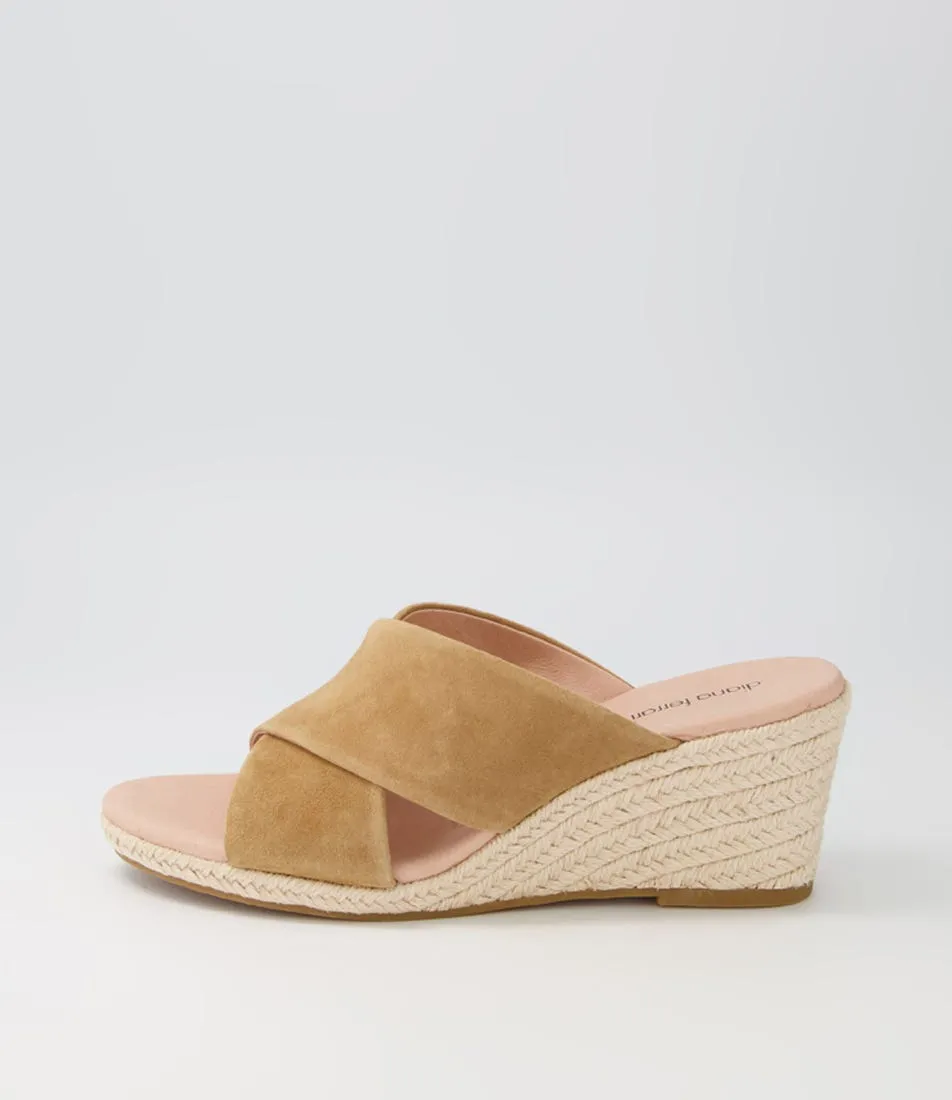 DIANA FERRARI Jinna Camel Suede Wedge Espadrilles