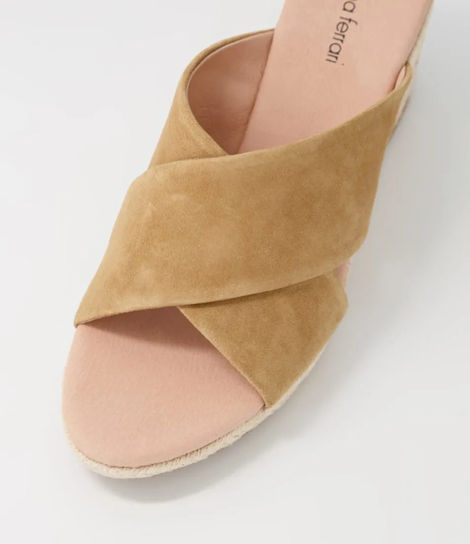 DIANA FERRARI Jinna Camel Suede Wedge Espadrilles